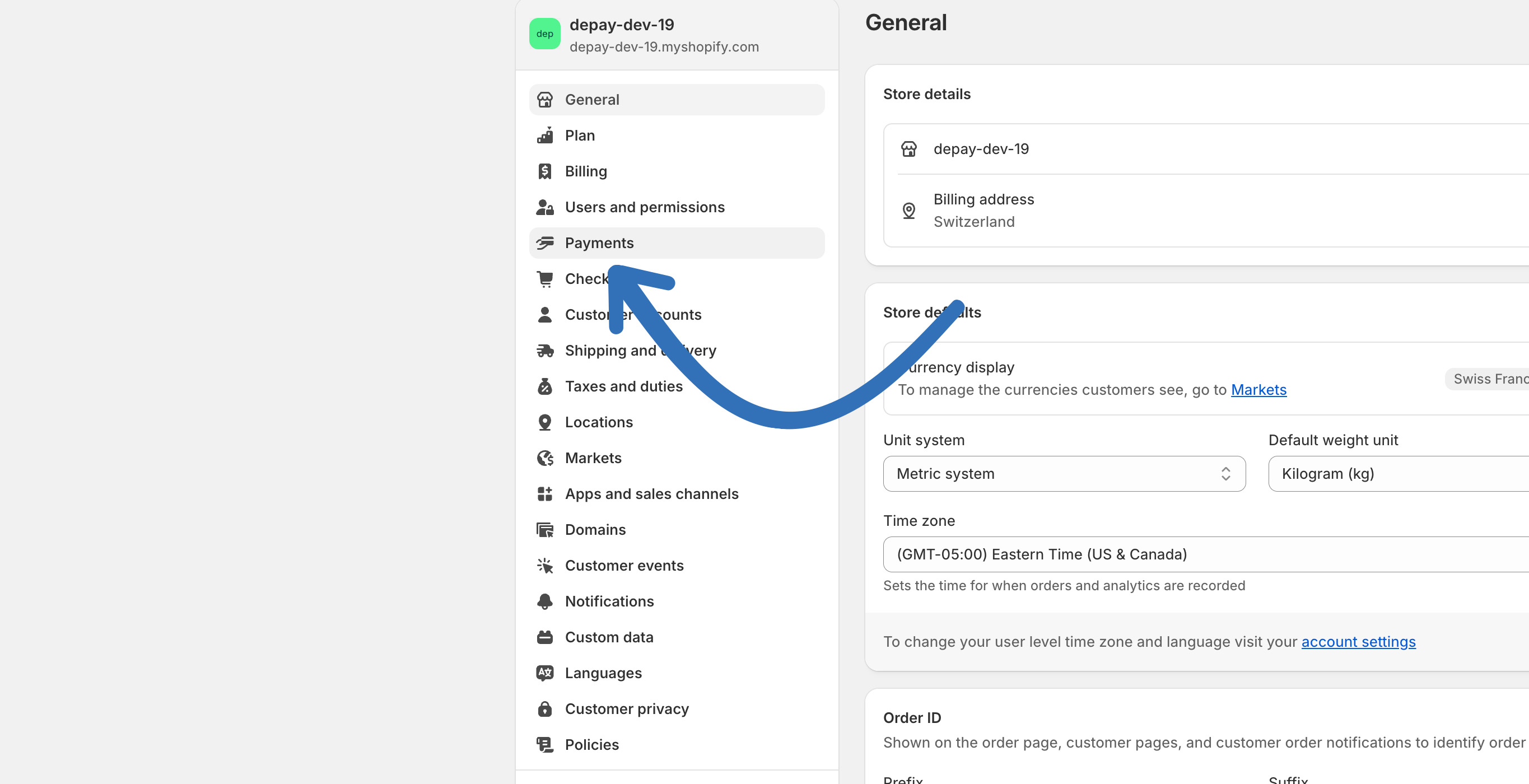 Shopify Payment Settings
