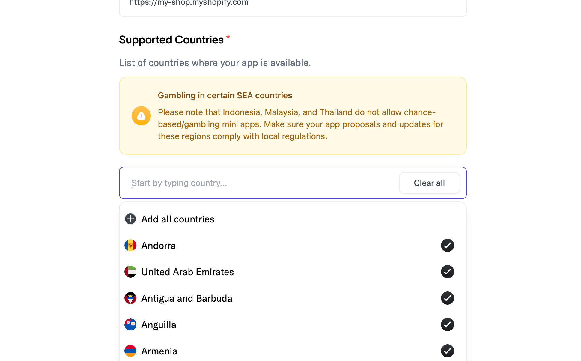 Set Supported Countries