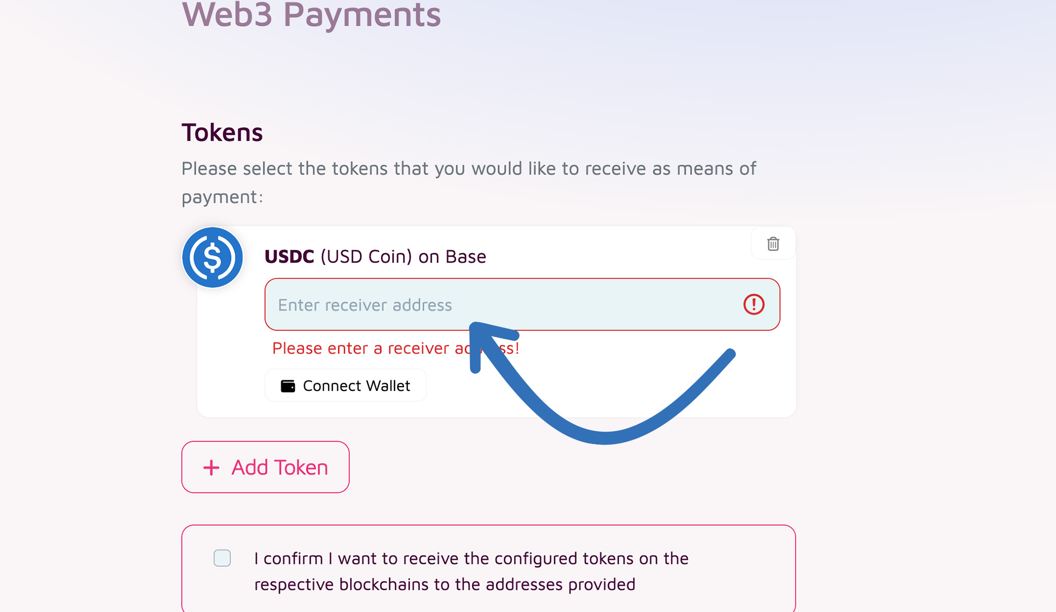 Set payment receiver addresses