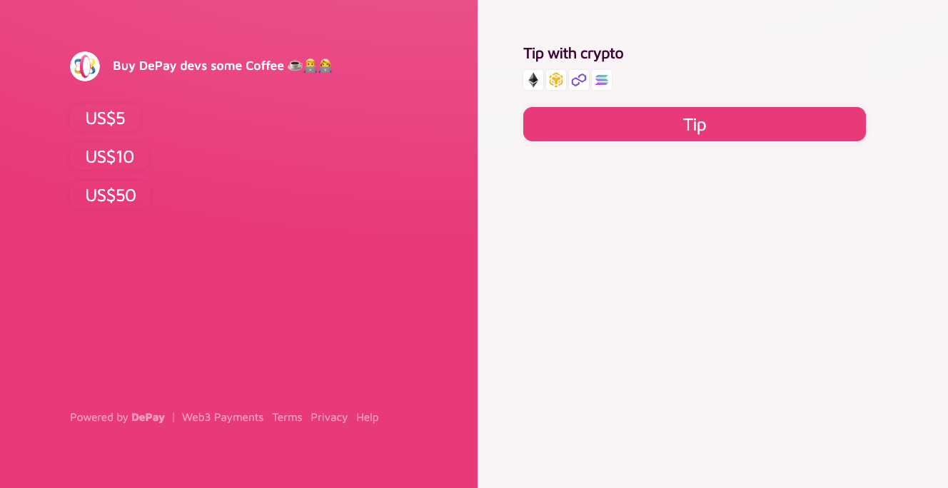 DePay Donation Link on Desktop
